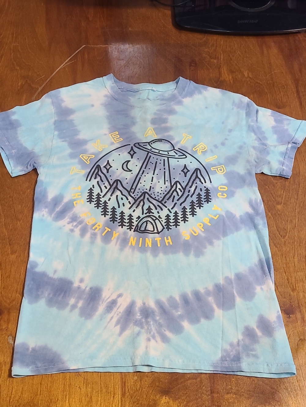 Tie-Dye Short Sleeve Tee - Light Blue & Lavender with Adventure Graphic